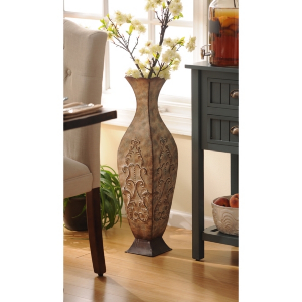 Distressed Cream Metal Floor Vase Kirklands